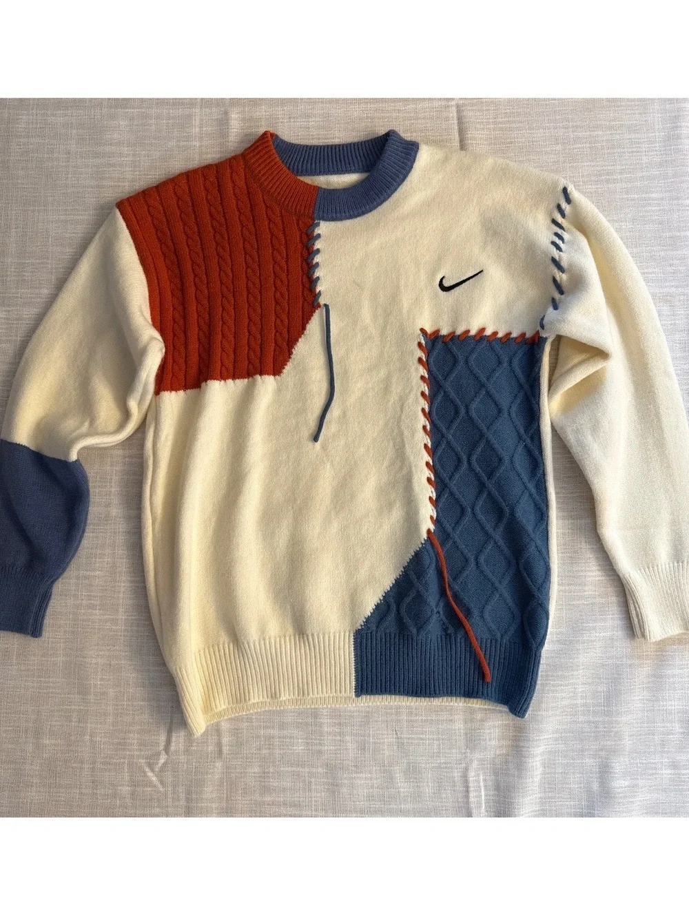 Nike Colorblock Cable Knit Sweater with Embroidered Logo